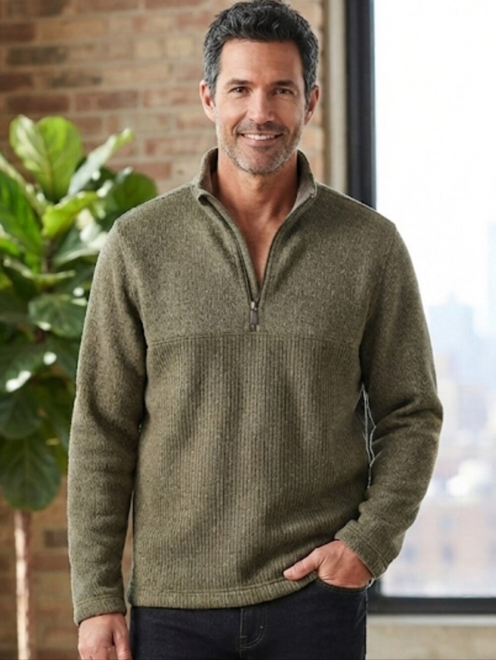 Van Heusen Men's Flex Fleece 1/4 Zip Pullover Sweater, Gray Heather, Size Large